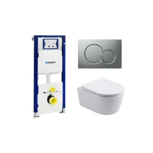 Geberit UP320 Toilet set - Noah wall-mounted toilet rimless with toilet seat softclose gloss white - Sigma 01 control plate matt chrome