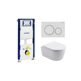 Geberit UP320 Toilet set - Noah wall-mounted toilet rimless with toilet seat softclose gloss white - Sigma 20 control plate matt white