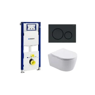 Geberit UP320 Toilet set - Noah wall-mounted toilet rimless with toilet seat softclose gloss white - Sigma 20 control plate matt black