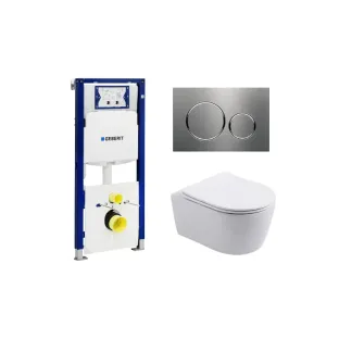 Geberit UP320 Toilet set - Noah wall-mounted toilet rimless with toilet seat softclose gloss white - Sigma 20 control plate stainless steel