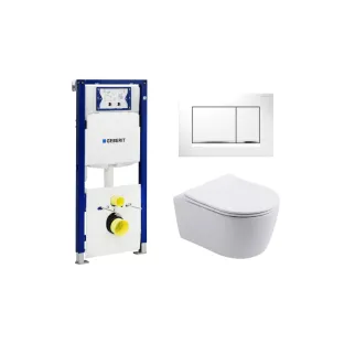 Geberit UP320 Toilet set - Noah wall-mounted toilet rimless with toilet seat softclose gloss white - Sigma 30 control plate gloss white