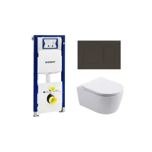 Geberit UP320 Toilet set - Noah wall-mounted toilet rimless with toilet seat softclose gloss white - Sigma 30 control plate matt black