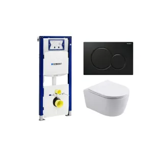 Geberit UP320 Toilet set - Noah wall-mounted toilet rimless with toilet seat softclose matt white - Sigma 01 control plate jet black