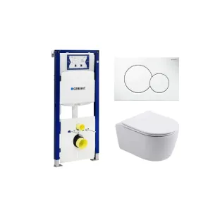 Geberit UP320 Toilet set - Noah wall-mounted toilet rimless with toilet seat softclose matt white - Sigma 01 control plate gloss white