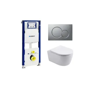 Geberit UP320 Toilet set - Noah wall-mounted toilet rimless with toilet seat softclose matt white - Sigma 01 control plate matt chrome