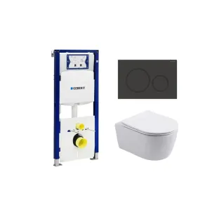 Geberit UP320 Toilet set - Noah wall-mounted toilet rimless with toilet seat softclose matt white - Sigma 20 control plate matt black