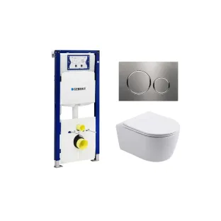 Geberit UP320 Toilet set - Noah wall-mounted toilet rimless with toilet seat softclose matt white - Sigma 20 control plate stainless steel