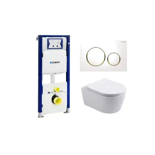 Geberit UP320 Toilet set - Noah wall-mounted toilet rimless with toilet seat softclose matt white - Sigma 20 control plate white/gold