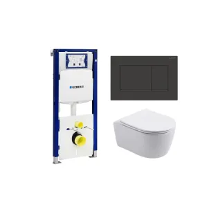 Geberit UP320 Toilet set - Noah wall-mounted toilet rimless with toilet seat softclose matt white - Sigma 30 control plate matt black