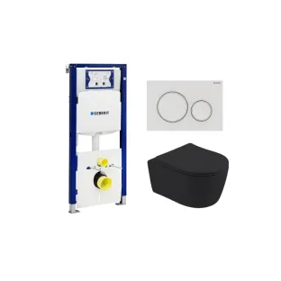 Geberit UP320 Toilet set - Noah wall-mounted toilet rimless with toilet seat softclose matt black - Sigma 20 control plate matt white