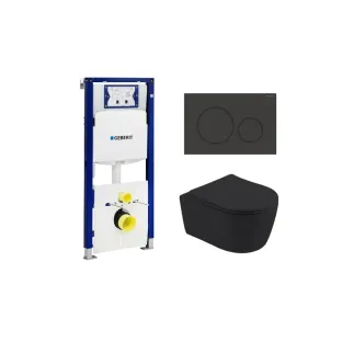 Geberit UP320 Toilet set - Noah wall-mounted toilet rimless with toilet seat softclose matt black - Sigma 20 control plate matt black