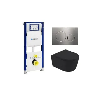 Geberit UP320 Toilet set - Noah wall-mounted toilet rimless with toilet seat softclose matt black - Sigma 20 control plate stainless steel