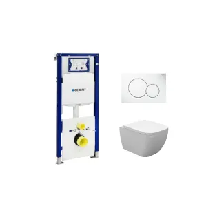 Geberit UP320 Toilet set - Sky wall-mounted toilet shortened with toilet seat softclose and quick release gloss white - Sigma 01 control plate gloss white