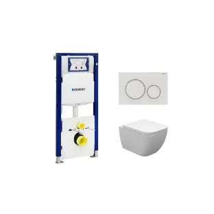 Geberit UP320 Toilet set - Sky wall-mounted toilet shortened with toilet seat softclose and quick release gloss white - Sigma 20 control plate matt white