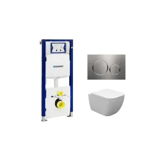 Geberit UP320 Toilet set - Sky wall-mounted toilet shortened with toilet seat softclose and quick release gloss white - Sigma 20 control plate stainless steel