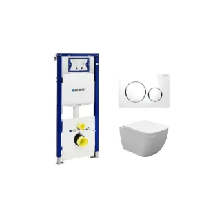 Geberit UP320 Toilet set - Sky wall-mounted toilet shortened with toilet seat softclose and quick release gloss white - Sigma 20 control plate white