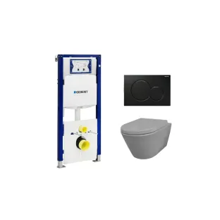 Geberit UP320 Toilet set - Stereo wall-mounted toilet rimless with toilet seat softclose and quick release matt gray - Sigma 01 control plate jet black