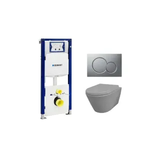 Geberit UP320 Toilet set - Stereo wall-mounted toilet rimless with toilet seat softclose and quick release matt grey - Sigma 01 control plate matt chrome