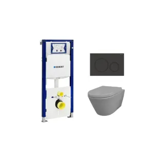 Geberit UP320 Toilet set - Stereo wall-mounted toilet rimless with toilet seat softclose and quick release matt grey - Sigma 20 control plate matt black