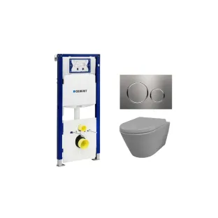 Geberit UP320 Toilet set - Stereo wall-mounted toilet rimless with toilet seat softclose and quick release matt gray - Sigma 20 control plate stainless steel