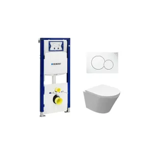 Geberit UP320 Toilet set - Vesta junior wall-mounted toilet rimless shortened with toilet seat softclose and quick release gloss white - Sigma 01 control plate gloss white