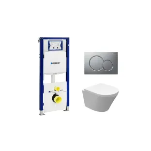 Geberit UP320 Toilet set - Vesta junior wall-mounted toilet rimless shortened with toilet seat softclose and quick release gloss white - Sigma 01 control plate matt chrome