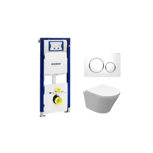 Geberit UP320 Toilet set - Vesta junior wall-mounted toilet rimless shortened with toilet seat softclose and quick release gloss white - Sigma 20 control plate white