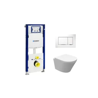 Geberit UP320 Toilet set - Vesta junior wall-mounted toilet rimless shortened with toilet seat softclose and quick release gloss white - Sigma 30 control plate gloss white