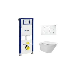 Geberit UP320 Toilet set - Vesta tornado flush wall-mounted toilet rimless with shade toilet seat softclose and quick release gloss white - Sigma 01 control plate gloss white