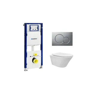 Geberit UP320 Toilet set - Vesta tornado flush wall-mounted toilet rimless with shade toilet seat softclose and quick release gloss white - Sigma 01 control plate matt chrome