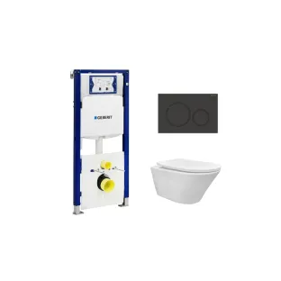 Geberit UP320 Toilet set - Vesta tornado flush wall-mounted toilet rimless with shade toilet seat softclose and quick release gloss white - Sigma 20 control plate matt black