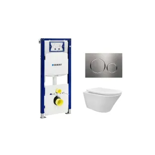 Geberit UP320 Toilet set - Vesta tornado flush wall-mounted toilet rimless with shade toilet seat softclose and quick release gloss white - Sigma 20 control plate stainless steel