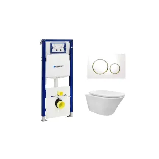 Geberit UP320 Toilet set - Vesta tornado flush wall-mounted toilet rimless with shade toilet seat softclose and quick release gloss white - Sigma 20 control plate white/gold