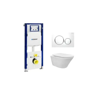 Geberit UP320 Toilet set - Vesta tornado flush wall-mounted toilet rimless with shade toilet seat softclose and quick release gloss white - Sigma 20 control plate white