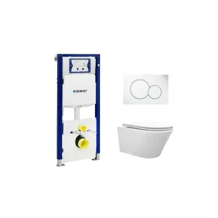 Geberit UP320 Toilet set - Vesta tornado flush wall-mounted toilet rimless with flatline toilet seat softclose and quick release gloss white - Sigma 01 control plate gloss white