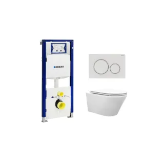 Geberit UP320 Toilet set - Vesta tornado flush wall-mounted toilet rimless with flatline toilet seat softclose and quick release gloss white - Sigma 20 control plate matt white