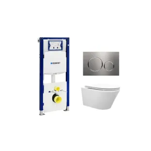 Geberit UP320 Toilet set - Vesta tornado flush wall-mounted toilet rimless with flatline toilet seat softclose and quick release gloss white - Sigma 20 control plate stainless steel