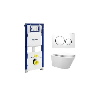 Geberit UP320 Toilet set - Vesta tornado flush wall-mounted toilet rimless with flatline toilet seat softclose and quick release gloss white - Sigma 20 control plate white