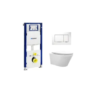 Geberit UP320 Toilet set - Vesta tornado flush wall-mounted toilet rimless with flatline toilet seat softclose and quick release gloss white - Sigma 30 control plate gloss white