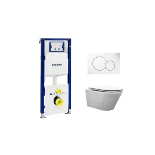 Geberit UP320 Toilet set - Vesta wall-mounted toilet with flatline toilet seat soft close and quick release gloss white - Sigma 01 actuation plate gloss white