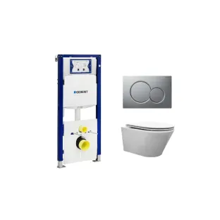 Geberit UP320 Toilet set - Vesta wall-mounted toilet with flatline toilet seat softclose and quick release gloss white - Sigma 01 control plate matt chrome