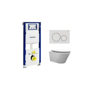 Geberit UP320 Toilet set - Vesta wall-mounted toilet with flatline toilet seat soft close and quick release gloss white - Sigma 20 actuation plate matt white