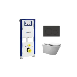 Geberit UP320 Toilet set - Vesta wall-mounted toilet with flatline toilet seat softclose and quick release gloss white - Sigma 20 control plate matt black