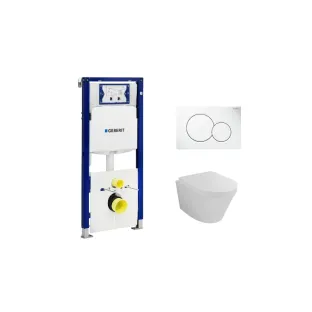 Geberit UP320 Toilet set - Vesta wall-mounted toilet with toilet seat softclose and quick release gloss white - Sigma 01 control plate gloss white