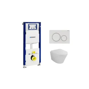 Geberit UP320 Toilet set - Vesta wall-mounted toilet with toilet seat softclose and quick release gloss white - Sigma 20 control plate matt white