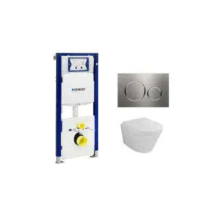 Geberit UP320 Toilet set - Vesta wall-mounted toilet with soft-close toilet seat and quick release gloss white - Sigma 20 control plate stainless steel