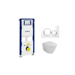 Geberit UP320 Toilet set - Vesta wall-mounted toilet with soft-close toilet seat and quick release gloss white - Sigma 20 control plate white