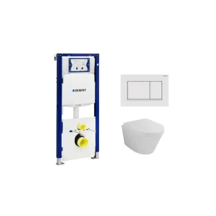 Geberit UP320 Toilet set - Vesta wall-mounted toilet with toilet seat softclose and quick release gloss white - Sigma 30 control plate matt white