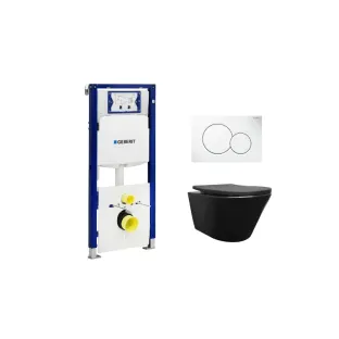 Geberit UP320 Toilet set - Vesta wall-mounted toilet rimless with shade toilet seat softclose and quick release matt black - Sigma 01 control plate gloss white