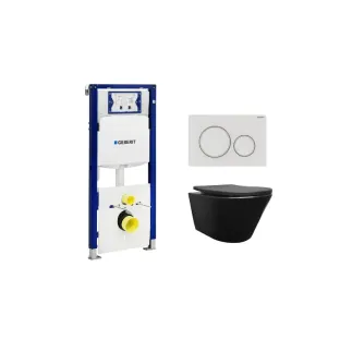 Geberit UP320 Toilet set - Vesta wall-mounted toilet rimless with shade toilet seat softclose and quick release matt black - Sigma 20 control plate matt white